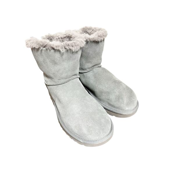 UGG Gray Sheepskin Suede Mini Bailey Bow Boot II Winter Slip On Ankle Boots 9 - Picture 2 of 8